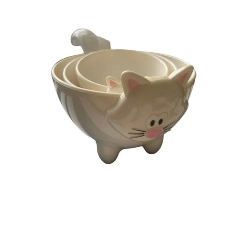 Nesting Kitty Cat Measuring Cups and Spoons Set 6pc White‎ Pink Black Kitchen